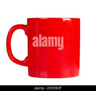 A bright red coffee or tea mug, isolated on a white background. Stock Photo