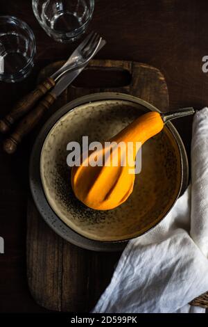 Rustic place setting on a table for Thanksgiving Stock Photo