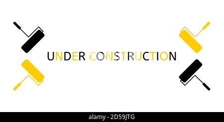 Under construction banner with paint roller icon on white background. Stock Vector