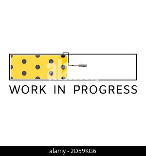 Work in progress warning sign with yellow and black poka dots style painted , showed on concept of loading bar with paint roller with isolated backgro Stock Vector