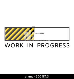 Work in progress warning sign with yellow and black stripes painted , showed on concept of loading bar with paint roller with isolated background. Stock Vector