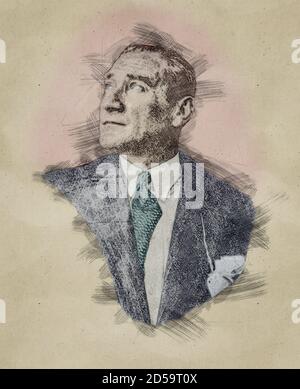 Pencil sketch portrait illustration of Mustafa Kemal Ataturk Stock Photo