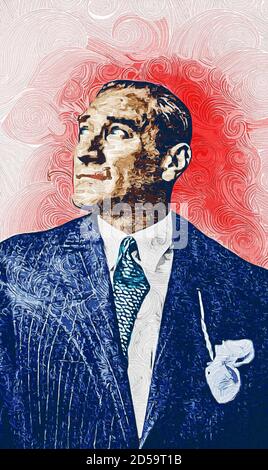 Oil Paint portrait illustration of Mustafa Kemal Ataturk Stock Photo