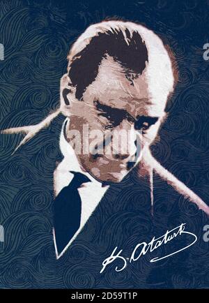 Oil Paint portrait illustration of Mustafa Kemal Ataturk Stock Photo