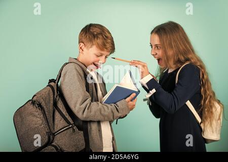 Study together. International students exchange. School knowledge. Talent development. Student ready for lessons. Regular school program. School education for advanced level. Easy learning concept. Stock Photo