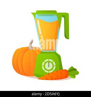 Blender with pumpkin carrot smoothie. Kitchen appliances. Stock Vector