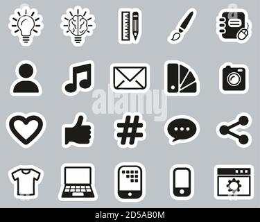Branding Or Visual Identity Icons Black & White Sticker Set Big Stock Vector