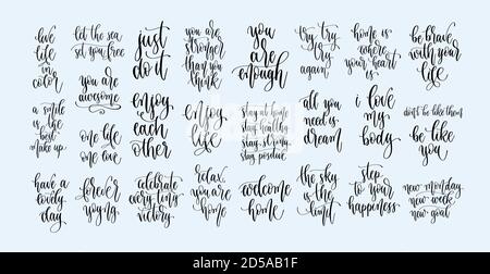 Set of 25 positive quotes design, motivation and inspiration phrases Stock Vector