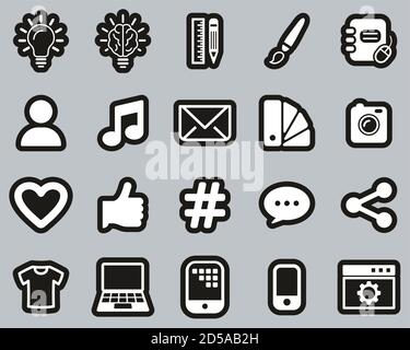 Branding Or Visual Identity Icons White On Black Sticker Set Big Stock Vector