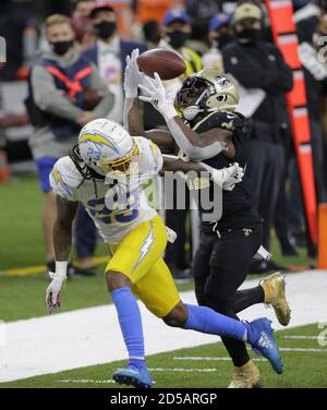 Los Angeles Chargers safety AJ Finley (24) runs during an NFL preseason  football game against the New Orleans Saints, Sunday, Aug. 20, 2023, in  Inglewood, Calif. (AP Photo/Kyusung Gong Stock Photo - Alamy