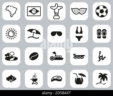 Brazil Country & Culture Icons Black & White Flat Design Set Big Stock Vector