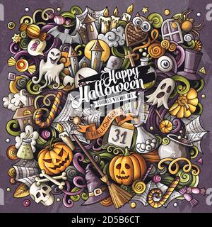 Cartoon vector doodles Happy Halloween illustration Stock Vector