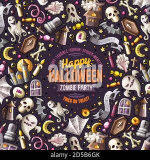Cartoon vector doodles Happy Halloween frame card design Stock Vector