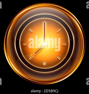 clock icon gold, isolated on black background Stock Photo