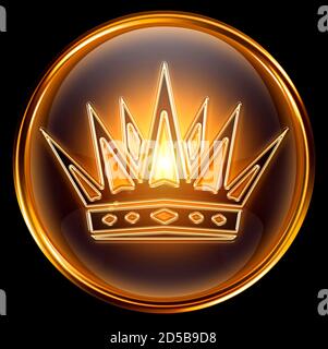 Crown icon gold, isolated on black background Stock Photo