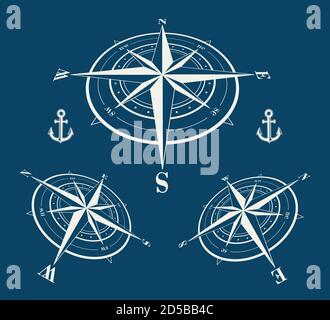 Set of compass roses or wind roses Stock Vector
