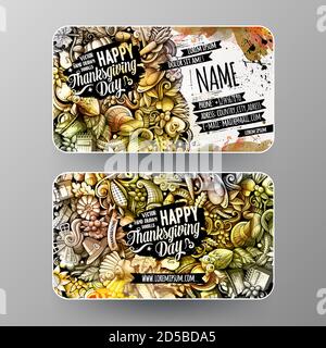 Cartoon cute vector hand drawn doodles Thanksgiving banners Stock Vector