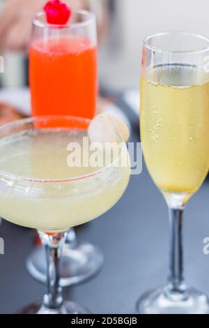 Three different types of cocktail at a bar Stock Photo