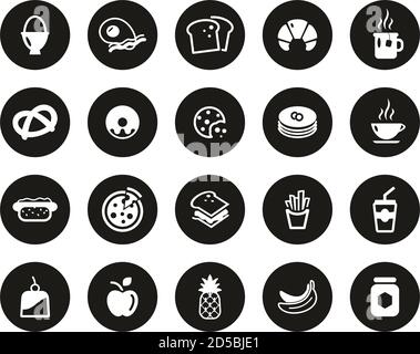 Breakfast Or Food Icons White On Black Flat Design Circle Set Big Stock Vector