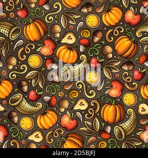 Cartoon cute hand drawn Thanksgiving seamless pattern. Stock Vector