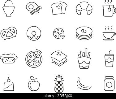 Breakfast Or Food Icons Thin Line Set Big Stock Vector