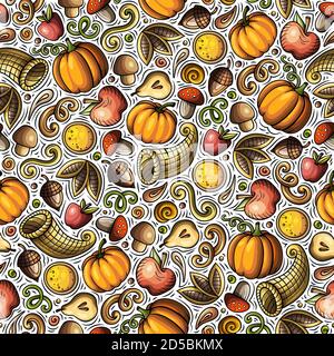 Cartoon cute hand drawn Thanksgiving seamless pattern. Stock Vector