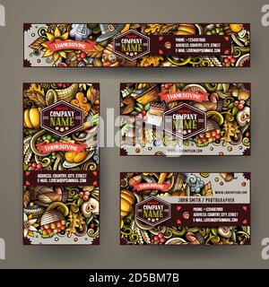 Corporate Identity vector templates set design with doodles hand drawn Happy Thanksgiving theme. Stock Vector