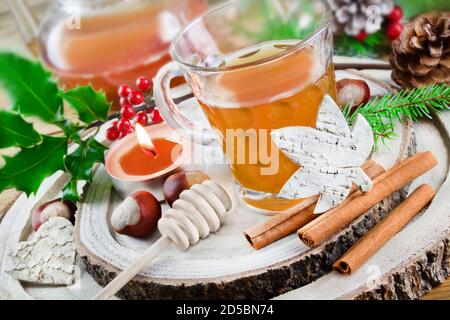 Teatime Tea with cinnamon and decoration Stock Photo
