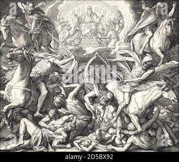 The Four Horsemen of the Apocalypse, Book of Revelation, New Testament, by Julius Schnorr von Carolsfeld, 1860