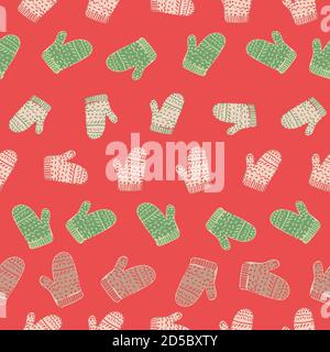 christmas knitted mittens seamless vector pattern Stock Vector