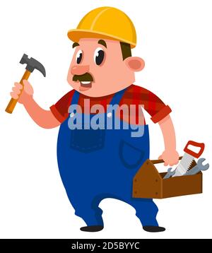 professional repairman in uniform holding hammer and toolbox home  maintenance repair service concept full length vertical isolated vector  illustration Stock Vector Image & Art - Alamy