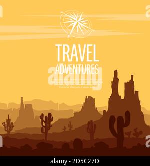 Desert landscape witn huge rocky mountains . Vector Stock Vector