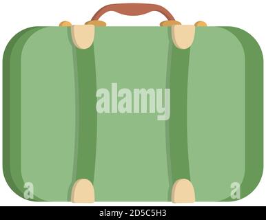 Green vintage suitcase. Travel bag in cartoon style. Stock Vector