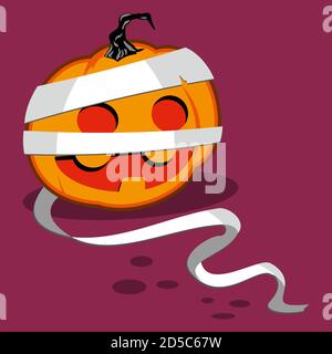 Pumpkin character with a bandage tied. Vector cartoon illustration for Halloween isolated on background. Stock Vector