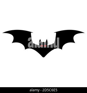 Bat silhouette with red eyes isolated on a white background. Vector flat icon for Halloween. Stock Vector