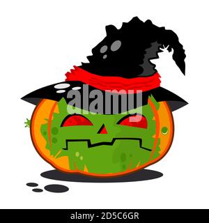 Pumpkin in witch costume. Vector character for Halloween isolated on a white background. Stock Vector
