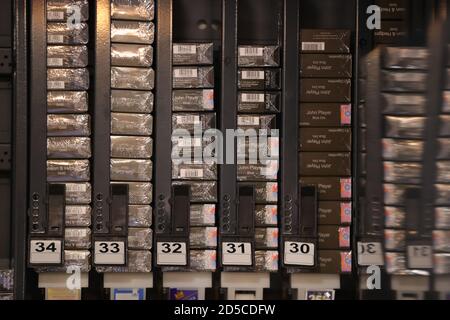 The inside of a cigarette dispenser in a local shop in Ireland, as  cigarettes will go