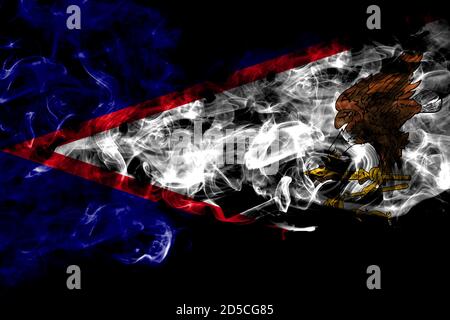 United States of America, America, US, USA, American, American Samoa smoke flag isolated on black background Stock Photo