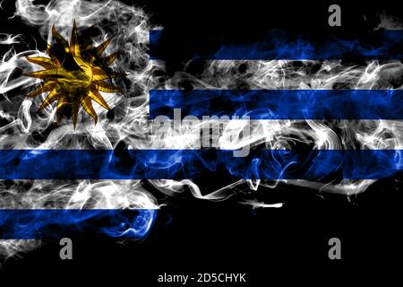 Uruguay, Uruguayan smoke flag isolated on black background Stock Photo