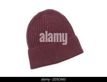 Knitted seasonal autumn winter hat isolated on white Stock Photo