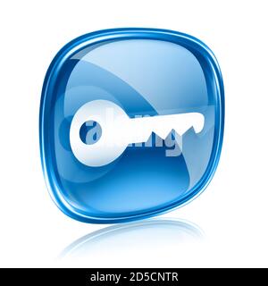 Key icon blue glass, isolated on white background Stock Photo
