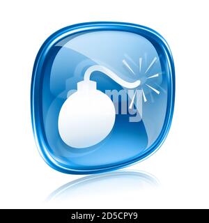 bomb icon blue glass, isolated on white background. Stock Photo