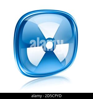 Radioactive icon blue glass, isolated on white background. Stock Photo