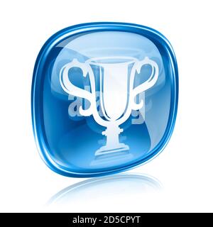 Cup icon blue glass, isolated on white background. Stock Photo