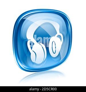 headphones icon blue glass, isolated on white background. Stock Photo