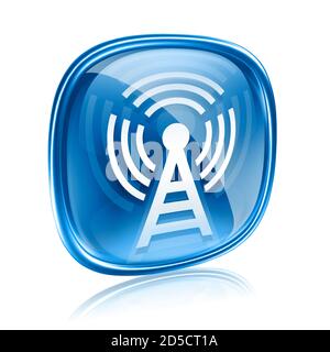 WI-FI tower icon blue glass, isolated on white background Stock Photo