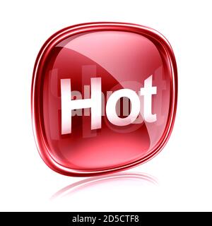 Hot icon glass red, isolated on white background Stock Photo