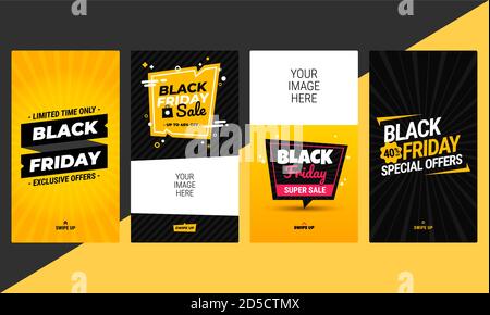 Black Friday instagram stories collection. Editable templates in flat design ready to use Stock Vector