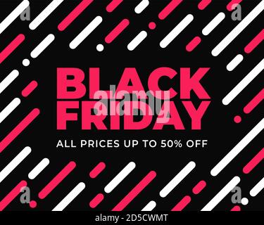 Black friday web banner illustration. 50% OFF editable design Stock Vector