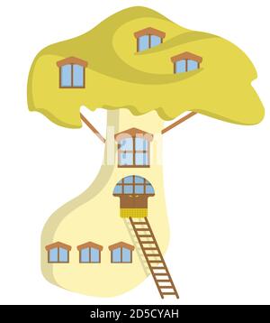 Mushroom shaped building. Fairytale house in cartoon style. Stock Vector
